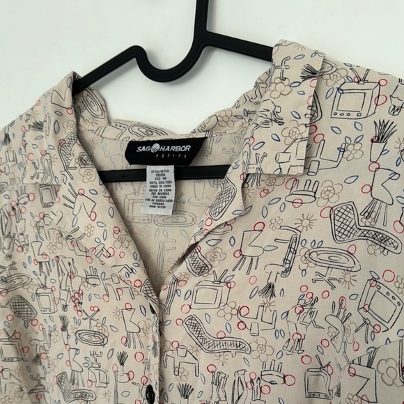 Sag Harbor 100% Silk Cream Decor Patterned Women's Top - Picture 3 of 10